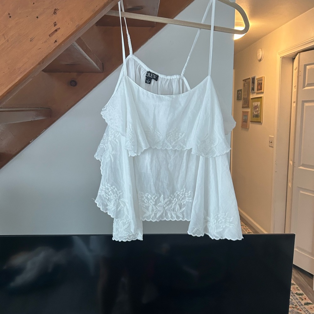 J. Crew White Ruffled Tiered Camisole